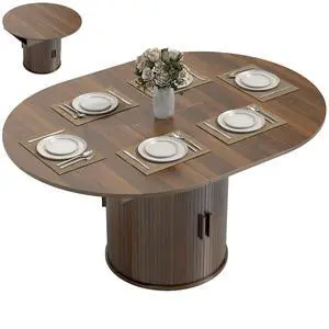 43.3" to 59" Extendable Round Dining Table for 4-6, Walnut | Round to Oval, 8 Compartment Storage, Farmhouse Dining Room Table, Circle Kitchen Table, Fluted Sliding Doors, Living Room 43.3" to 59" Extendable Round Dining Table for 4-6, Walnut | Round to Oval, 8 Compartment Storage, Farmhouse Dining Room Table, Circle Kitchen Table, Fluted Sliding Doors, Living Room
