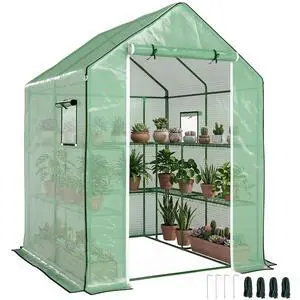 4.6' x 4.7' Portable Greenhouse Walk-in Water/UV Resistant Green | Small Outdoor Green House, 2 Tier U-Shaped Flower Rack Shelves, Roll Up Door & Windows 4.6' x 4.7' Portable Greenhouse Walk-in Water/UV Resistant Green | Small Outdoor Green House, 2 Tier U-Shaped Flower Rack Shelves, Roll Up Door & Windows