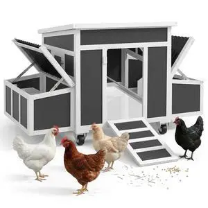 PawHut Wooden Chicken Coop Chicken Tractor w/Wheels for 2-4 Hens | Outdoor Poultry Cage Rabbit Hutch Duck Coop Hen House with Nesting Box, Tray, Windows, Dark Gray PawHut Wooden Chicken Coop Chicken Tractor w/Wheels for 2-4 Hens | Outdoor Poultry Cage Rabbit Hutch Duck Coop Hen House with Nesting Box, Tray, Windows, Dark Gray
