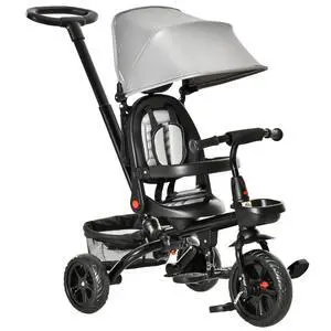 Qaba Kids Tricycle 5 in 1 Foldable Trike Reversible Seat 1-5 Years Gray | Adjustable Parent Handle, Safety Harness, Wheel Brakes, Removable Canopy, Storage, Tricycle for Toddlers Qaba Kids Tricycle 5 in 1 Foldable Trike Reversible Seat 1-5 Years Gray | Adjustable Parent Handle, Safety Harness, Wheel Brakes, Removable Canopy, Storage, Tricycle for Toddlers