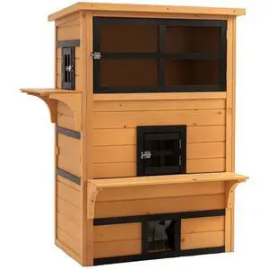 PawHut 3-Story Cat House Outdoor Cat Condo with Asphalt Roof Yellow | Feral Kitten Shelter, Raised Floor, Escape Doors, Jumping Platforms PawHut 3-Story Cat House Outdoor Cat Condo with Asphalt Roof Yellow | Feral Kitten Shelter, Raised Floor, Escape Doors, Jumping Platforms
