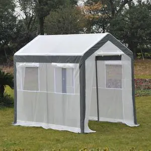 8' x 6' x 7' Walk-in Greenhouse with 4 Roll-up Windows White | Outdoor Garden Warm Hot House, 2 Zippered Doors, Weather Cover 8' x 6' x 7' Walk-in Greenhouse with 4 Roll-up Windows White | Outdoor Garden Warm Hot House, 2 Zippered Doors, Weather Cover