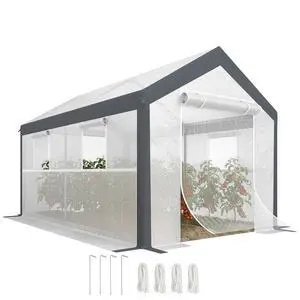 12' x 7' x 7' Greenhouse Walk-in Tunnel PE Cover Steel Frame White | Green House, PE Cover, Steel Frame, 2 Roll-Up Zipper Doors, 4 Windows, for Flowers, Vegetables, Tropical Plants 12' x 7' x 7' Greenhouse Walk-in Tunnel PE Cover Steel Frame White | Green House, PE Cover, Steel Frame, 2 Roll-Up Zipper Doors, 4 Windows, for Flowers, Vegetables, Tropical Plants
