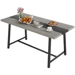Industrial Dining Table for 8 People 70.9" Long Distressed Gray | Rectangular Kitchen Table, Large Tabletop, Steel Legs, for Dining Room Industrial Dining Table for 8 People 70.9" Long Distressed Gray | Rectangular Kitchen Table, Large Tabletop, Steel Legs, for Dining Room