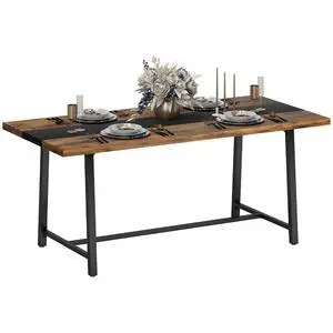 Industrial Dining Table for 8 People 70.9" Long Rustic Brown | Rectangular Kitchen Table, Large Tabletop, Steel Legs, for Dining Room Industrial Dining Table for 8 People 70.9" Long Rustic Brown | Rectangular Kitchen Table, Large Tabletop, Steel Legs, for Dining Room
