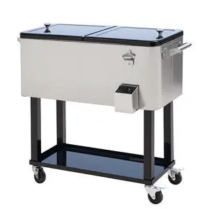 80 QT Rolling Cooling Bins Ice Chest on Wheels Silver | Outdoor Stand Up Drink Cooler Cart, for Party 80 QT Rolling Cooling Bins Ice Chest on Wheels Silver | Outdoor Stand Up Drink Cooler Cart, for Party