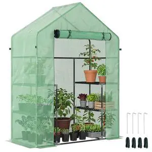 5' x 2.5' x 6.5' Mini Walk-in Greenhouse 3 Tier Shelves PE Green | Green House Kit, Portable, Roll-Up Door, Weatherized Cover, Backyard Garden 5' x 2.5' x 6.5' Mini Walk-in Greenhouse 3 Tier Shelves PE Green | Green House Kit, Portable, Roll-Up Door, Weatherized Cover, Backyard Garden