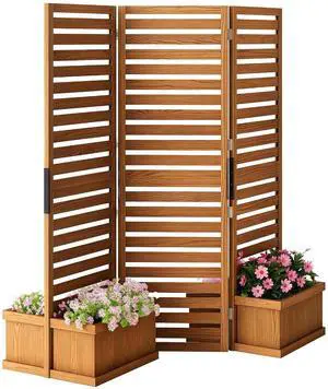 Freestanding Outdoor Privacy Screen for Hot Tub, 3-Panel, Natural | 4 Self-Draining Planters / Raised Garden Beds, Hinged Panels, Patio, Backyard, Deck Freestanding Outdoor Privacy Screen for Hot Tub, 3-Panel, Natural | 4 Self-Draining Planters / Raised Garden Beds, Hinged Panels, Patio, Backyard, Deck