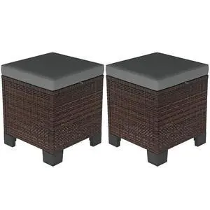2 Pieces Outdoor Patio Ottomans All Weather PE Rattan Gray | Wicker Footstools, Removable Cushions, 3-in-1 Ottoman Seat, Footrest, Side Table, for Backyard, Poolside 2 Pieces Outdoor Patio Ottomans All Weather PE Rattan Gray | Wicker Footstools, Removable Cushions, 3-in-1 Ottoman Seat, Footrest, Side Table, for Backyard, Poolside
