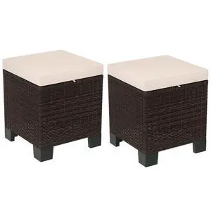 2 Pieces Outdoor Patio Ottomans All Weather PE Rattan Cream White | Wicker Footstools, Removable Cushions, 3-in-1 Ottoman Seat, Footrest, Side Table, for Backyard, Poolside 2 Pieces Outdoor Patio Ottomans All Weather PE Rattan Cream White | Wicker Footstools, Removable Cushions, 3-in-1 Ottoman Seat, Footrest, Side Table, for Backyard, Poolside
