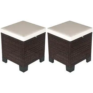 2 Pieces Outdoor Patio Ottomans All Weather PE Rattan Beige | Wicker Footstools, Removable Cushions, 3-in-1 Ottoman Seat, Footrest, Side Table, for Backyard, Poolside 2 Pieces Outdoor Patio Ottomans All Weather PE Rattan Beige | Wicker Footstools, Removable Cushions, 3-in-1 Ottoman Seat, Footrest, Side Table, for Backyard, Poolside