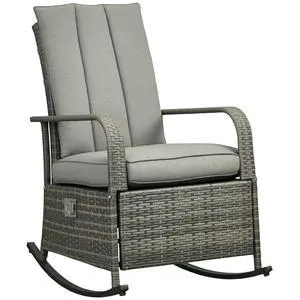 Wicker Outdoor Rocking Chair, Patio Recliner with Cushions Gray | Adjustment Backrest, PE Rattan Lounge Chair, Adjustable Footrest, Garden, Backyard, Porch Wicker Outdoor Rocking Chair, Patio Recliner with Cushions Gray | Adjustment Backrest, PE Rattan Lounge Chair, Adjustable Footrest, Garden, Backyard, Porch