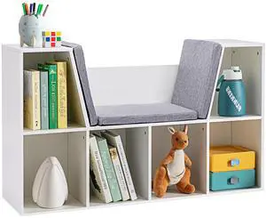 6-Cubby Kids Bookcase with Reading Nook and Cushion Pure White | Multi-Purpose Storage Organizer, for Bedroom, Living Room 6-Cubby Kids Bookcase with Reading Nook and Cushion Pure White | Multi-Purpose Storage Organizer, for Bedroom, Living Room