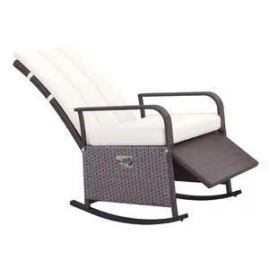 Wicker Outdoor Rocking Chair, Patio Recliner with Cushions Beige | Adjustment Backrest, PE Rattan Lounge Chair, Adjustable Footrest, Garden, Backyard, Porch Wicker Outdoor Rocking Chair, Patio Recliner with Cushions Beige | Adjustment Backrest, PE Rattan Lounge Chair, Adjustable Footrest, Garden, Backyard, Porch