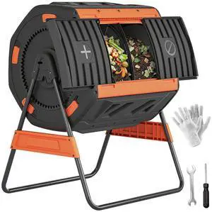 Compost Bin Outdoor, 53 Gal Dual Chamber Compost Tumbler, Orange | 8 Adjustable Vents, BPA Free, Rotating Tumbling Composter, 2 Sliding Doors, Metal Frame, for Kitchen Garden Yard Compost Bin Outdoor, 53 Gal Dual Chamber Compost Tumbler, Orange | 8 Adjustable Vents, BPA Free, Rotating Tumbling Composter, 2 Sliding Doors, Metal Frame, for Kitchen Garden Yard