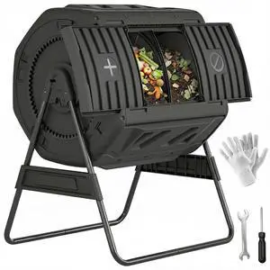 Compost Bin Outdoor, 53 Gal Dual Chamber Compost Tumbler, Black | 8 Adjustable Vents, BPA Free, Rotating Tumbling Composter, 2 Sliding Doors, Metal Frame, for Kitchen Garden Yard Compost Bin Outdoor, 53 Gal Dual Chamber Compost Tumbler, Black | 8 Adjustable Vents, BPA Free, Rotating Tumbling Composter, 2 Sliding Doors, Metal Frame, for Kitchen Garden Yard