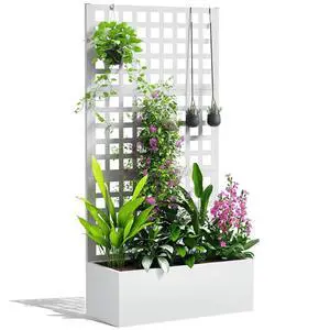 Galvanized Raised Garden Bedw/Trellis 35"x16"x70" White | Metal Planter Box with Drainage Holes, Outdoor Privacy Screen, Planter with Trellis, Climbing Plants, Vegetable, Vines Galvanized Raised Garden Bedw/Trellis 35"x16"x70" White | Metal Planter Box with Drainage Holes, Outdoor Privacy Screen, Planter with Trellis, Climbing Plants, Vegetable, Vines