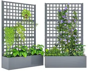Galvanized Raised Garden Bed 43" x 16" x 70" Gray Wood Effect | with Trellis, Metal Planter Box with Drainage Holes, Outdoor Privacy Screen for Climbing Plants, Vegetable, Vines, 2 Pack Galvanized Raised Garden Bed 43" x 16" x 70" Gray Wood Effect | with Trellis, Metal Planter Box with Drainage Holes, Outdoor Privacy Screen for Climbing Plants, Vegetable, Vines, 2 Pack