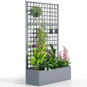 Galvanized Raised Garden Bedw/Trellis 43"x16"x70" Gray Wood Effect | Metal Planter Box with Drainage Holes, Outdoor Privacy Screen, Planter with Trellis, Climbing Plants, Vegetable, Vines Galvanized Raised Garden Bedw/Trellis 43"x16"x70" Gray Wood Effect | Metal Planter Box with Drainage Holes, Outdoor Privacy Screen, Planter with Trellis, Climbing Plants, Vegetable, Vines
