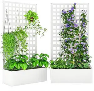 Galvanized Raised Garden Bed with Trellis 35" x 16" x 70" White | Metal Planter Box, Drainage Holes, Outdoor Privacy Screen, for Climbing Plants, Vegetable, Vines, 2 Pack Galvanized Raised Garden Bed with Trellis 35" x 16" x 70" White | Metal Planter Box, Drainage Holes, Outdoor Privacy Screen, for Climbing Plants, Vegetable, Vines, 2 Pack