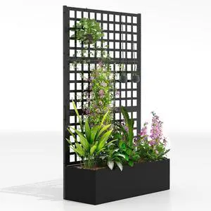 Galvanized Raised Garden Bedw/Trellis 43"x16"x70" Black | Metal Planter Box with Drainage Holes, Outdoor Privacy Screen, Planter with Trellis, Climbing Plants, Vegetable, Vines Galvanized Raised Garden Bedw/Trellis 43"x16"x70" Black | Metal Planter Box with Drainage Holes, Outdoor Privacy Screen, Planter with Trellis, Climbing Plants, Vegetable, Vines