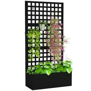 Galvanized Raised Garden Bedw/Trellis 35"x16"x70" Black | Metal Planter Box with Drainage Holes, Outdoor Privacy Screen, Planter with Trellis, Climbing Plants, Vegetable, Vines Galvanized Raised Garden Bedw/Trellis 35"x16"x70" Black | Metal Planter Box with Drainage Holes, Outdoor Privacy Screen, Planter with Trellis, Climbing Plants, Vegetable, Vines