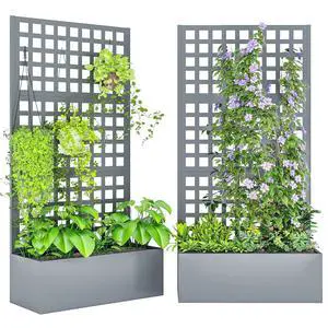 Galvanized Raised Garden Bed with Trellis, 35"x16"x70" | Metal Planter Box, Drainage Holes, Outdoor Privacy Screen, Climbing Plants, Vegetable, Vines, 2 Pack, Gray Wood Effect Galvanized Raised Garden Bed with Trellis, 35"x16"x70" | Metal Planter Box, Drainage Holes, Outdoor Privacy Screen, Climbing Plants, Vegetable, Vines, 2 Pack, Gray Wood Effect
