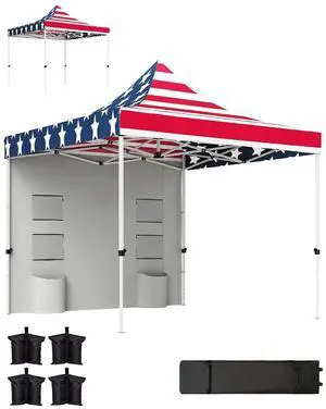 10' x 10' Heavy Duty Pop Up Canopy Tent UPF50+ American Flag Print | Sidewall, Trash Bags, Instant Sun Shelter, Height Adjustable, Wheeled Bag, Sand Bags, Outdoor Patio 10' x 10' Heavy Duty Pop Up Canopy Tent UPF50+ American Flag Print | Sidewall, Trash Bags, Instant Sun Shelter, Height Adjustable, Wheeled Bag, Sand Bags, Outdoor Patio