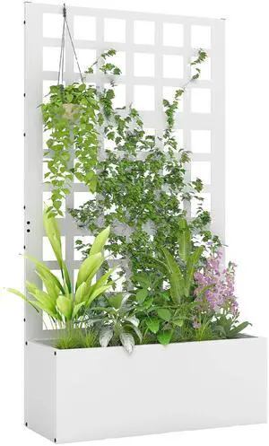 Galvanized Raised Garden Bedw/Trellis 24"x9"x44.5" White | Metal Planter Box with Drainage Holes, Outdoor Privacy Screen, Planter with Trellis, Climbing Plants, Vegetable, Vines Galvanized Raised Garden Bedw/Trellis 24"x9"x44.5" White | Metal Planter Box with Drainage Holes, Outdoor Privacy Screen, Planter with Trellis, Climbing Plants, Vegetable, Vines