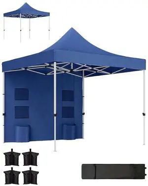 10' x 10' Heavy Duty Pop Up Canopy Tent UPF50+ Dark Blue | Sidewall, Trash Bags, Instant Sun Shelter, Height Adjustable, Wheeled Bag, Sand Bags, Outdoor Patio 10' x 10' Heavy Duty Pop Up Canopy Tent UPF50+ Dark Blue | Sidewall, Trash Bags, Instant Sun Shelter, Height Adjustable, Wheeled Bag, Sand Bags, Outdoor Patio