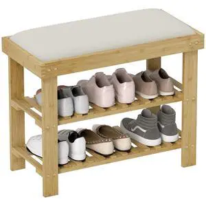 Small Bamboo Shoe Bench 3-Tier Storage 23.6" x 11.4" x 19.3" Natural | Entryway Bench with Cushion, Shoe Organizer, for Entryway Hallway, Holds Up to 331 lbs Small Bamboo Shoe Bench 3-Tier Storage 23.6" x 11.4" x 19.3" Natural | Entryway Bench with Cushion, Shoe Organizer, for Entryway Hallway, Holds Up to 331 lbs