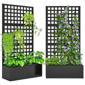 Galvanized Raised Garden Bed with Trellis, 35"x16"x70" Black | Metal Planter Box with Drainage Holes, Outdoor Privacy Screen for Climbing Plants, Vegetable, Vines, 2 Pack Galvanized Raised Garden Bed with Trellis, 35"x16"x70" Black | Metal Planter Box with Drainage Holes, Outdoor Privacy Screen for Climbing Plants, Vegetable, Vines, 2 Pack