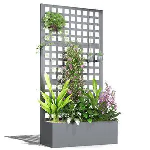 Galvanized Raised Garden Bedw/Trellis 35"x16"x70" Gray Wood Effect | Metal Planter Box with Drainage Holes, Outdoor Privacy Screen, Planter with Trellis, Climbing Plants, Vegetable, Vines Galvanized Raised Garden Bedw/Trellis 35"x16"x70" Gray Wood Effect | Metal Planter Box with Drainage Holes, Outdoor Privacy Screen, Planter with Trellis, Climbing Plants, Vegetable, Vines