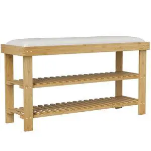 Small Bamboo Shoe Bench 3-Tier Storage 35.4" x 11.4" x 19.3" Natural | Entryway Bench with Cushion, Shoe Organizer, for Entryway Hallway, Holds Up to 331 lbs Small Bamboo Shoe Bench 3-Tier Storage 35.4" x 11.4" x 19.3" Natural | Entryway Bench with Cushion, Shoe Organizer, for Entryway Hallway, Holds Up to 331 lbs