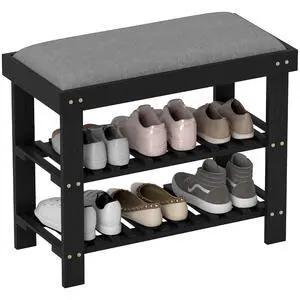 Small Bamboo Shoe Bench 3-Tier Storage 23.6" x 11.4" x 19.3" Black | Entryway Bench with Cushion, Shoe Organizer, for Entryway Hallway, Holds Up to 331 lbs Small Bamboo Shoe Bench 3-Tier Storage 23.6" x 11.4" x 19.3" Black | Entryway Bench with Cushion, Shoe Organizer, for Entryway Hallway, Holds Up to 331 lbs