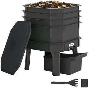 4-Tray Worm Composter Bin 7.4 Gal for Indoor & Outdoor, Black | Farm Starter Kits, Vermicomposting Starter, Garden Composting Bin, Recycling Food Waste 4-Tray Worm Composter Bin 7.4 Gal for Indoor & Outdoor, Black | Farm Starter Kits, Vermicomposting Starter, Garden Composting Bin, Recycling Food Waste