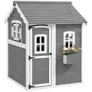 Playhouse for Kids Outdoor Floor Door Windows Planter Box Gray | Wooden Playhouse, 3-8 Year Olds, Backyard, Lawn, Garden Playhouse for Kids Outdoor Floor Door Windows Planter Box Gray | Wooden Playhouse, 3-8 Year Olds, Backyard, Lawn, Garden