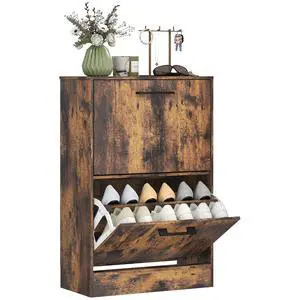 Shoe Cabinet with 2 Flip Drawers, up to 12 Pairs, Rustic Brown | Narrow Storage Cabinet, Adjustable Dividers, Entryway Shoe Storage Unit, for Hallway Shoe Cabinet with 2 Flip Drawers, up to 12 Pairs, Rustic Brown | Narrow Storage Cabinet, Adjustable Dividers, Entryway Shoe Storage Unit, for Hallway