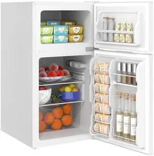 3.2 Cu.Ft Mini Fridge with Freezer Double Reversible Door White | Compact Refrigerator, Adjustable Thermostat, Shelf, for Bedroom Dorm Home Office, Energy Efficient 3.2 Cu.Ft Mini Fridge with Freezer Double Reversible Door White | Compact Refrigerator, Adjustable Thermostat, Shelf, for Bedroom Dorm Home Office, Energy Efficient