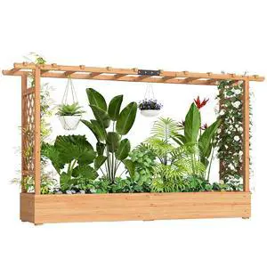 Raised Garden Bed with Trellis Planter Box 78.7"x17.3"x44.7" | Wooden, Drainage Holes, Hanging Roof, Outdoor Flowers Box, for Herbs, Vegetables, Climbing Plants Raised Garden Bed with Trellis Planter Box 78.7"x17.3"x44.7" | Wooden, Drainage Holes, Hanging Roof, Outdoor Flowers Box, for Herbs, Vegetables, Climbing Plants