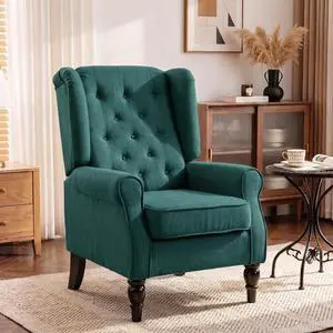 Mid-Century Modern Accent Chair, High Wingback Armchair, Dark Green | Reading, Button-Tufted, Upholstered Fabric, Retro Wood Legs, Apartment, Living Room, Bedroom Mid-Century Modern Accent Chair, High Wingback Armchair, Dark Green | Reading, Button-Tufted, Upholstered Fabric, Retro Wood Legs, Apartment, Living Room, Bedroom