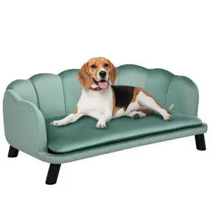 PawHut Velvet Large Dog Couch with Foam Cushion for Big Dogs Green | Soft and Cute Puppy Sofa Bed, Pearl Design PawHut Velvet Large Dog Couch with Foam Cushion for Big Dogs Green | Soft and Cute Puppy Sofa Bed, Pearl Design