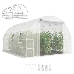 10'x11'x6' Walk-in Tunnel Greenhouse Hoop House Mesh Door White | Shelves, Windows, PE Cover, Patio Lawn Garden Outdoor 10'x11'x6' Walk-in Tunnel Greenhouse Hoop House Mesh Door White | Shelves, Windows, PE Cover, Patio Lawn Garden Outdoor