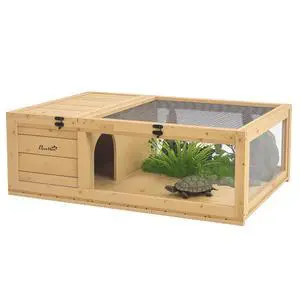 PawHut Wooden Tortoise House Indoor Turtle Habitat Enclosure Outdoor Reptile Cage for Lizards, Geckos, Yellow | Outdoor Reptile Cage, for Lizards, Geckos PawHut Wooden Tortoise House Indoor Turtle Habitat Enclosure Outdoor Reptile Cage for Lizards, Geckos, Yellow | Outdoor Reptile Cage, for Lizards, Geckos