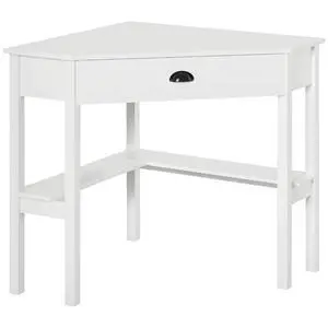 Corner Desk with Drawer and Storage Shelves for Small Spaces, White Corner Desk with Drawer and Storage Shelves for Small Spaces, White