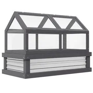 Raised Garden Bed, Polycarbonate Mini Greenhouse, Gray | 48" x 24" x 32", Wooden, Cold Frame Greenhouse, Flower Planter Protection Raised Garden Bed, Polycarbonate Mini Greenhouse, Gray | 48" x 24" x 32", Wooden, Cold Frame Greenhouse, Flower Planter Protection