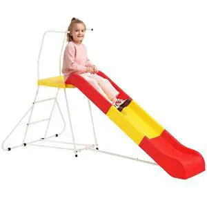 Qaba 6ft Slide for Kids Metal Freestanding Climbing Ladder Platform Red Qaba 6ft Slide for Kids Metal Freestanding Climbing Ladder Platform Red
