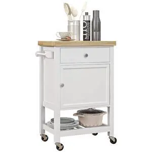 Utility Kitchen Cart Rolling Smooth Rubberwood Top on Wheels White Utility Kitchen Cart Rolling Smooth Rubberwood Top on Wheels White