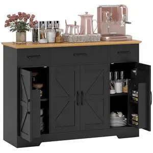 47" Buffet Cabinet with Storage, Coffee Bar Cabinet, Black 47" Buffet Cabinet with Storage, Coffee Bar Cabinet, Black