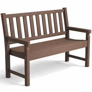 Outdoor Bench 49" All-Weather HDPE 2-Person Patio Loveseat Brown Outdoor Bench 49" All-Weather HDPE 2-Person Patio Loveseat Brown